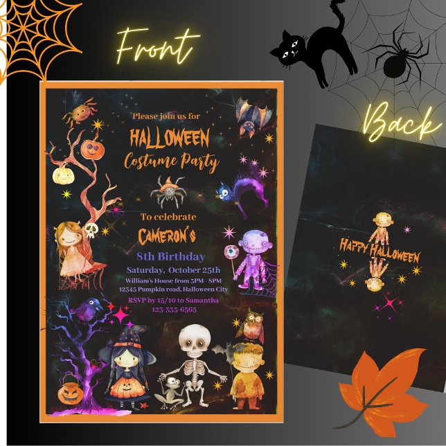 Invitation Halloween Costume Party Orange Purple Kids (Halloween Costume Party Orange Purple Kids Invitation)