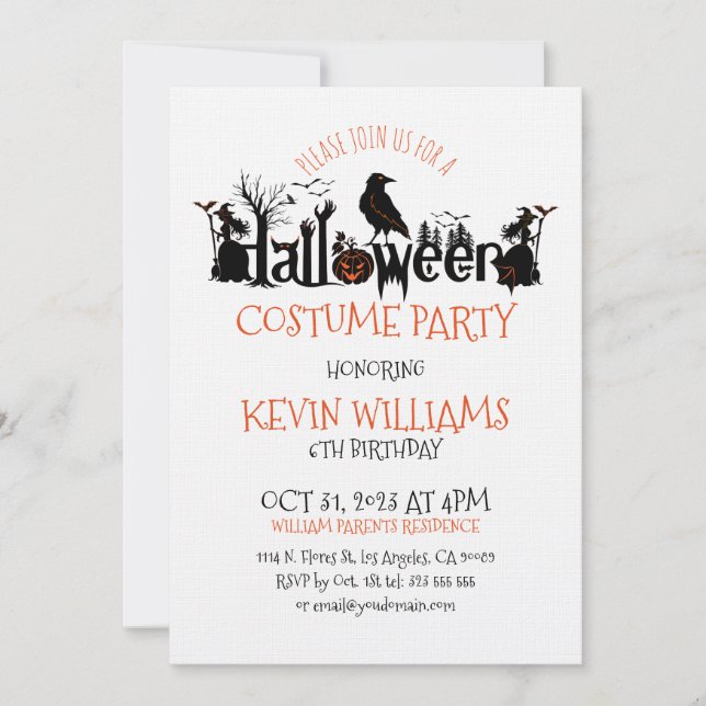 Invitation Halloween Costume Party SpookyHalloween Typographi (Devant)