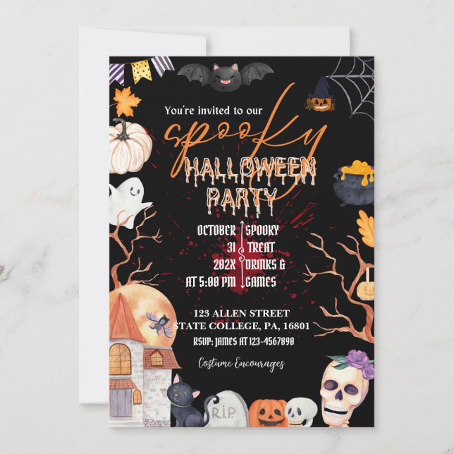 INVITATION HALLOWEEN COSTUME PARTY/TRICK OU TRAITER INVITATIO (Devant)