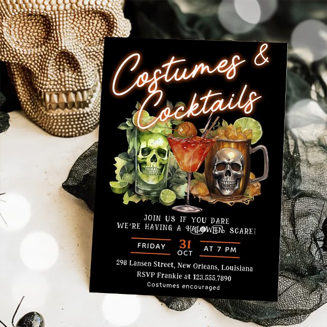 Invitation Halloween crâne Cocktails & Costumes Party (Créateur téléchargé)