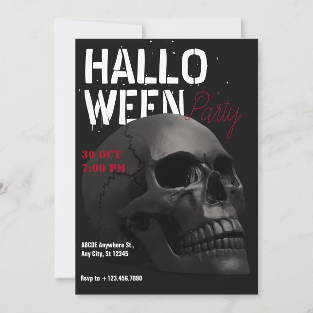 Invitation Halloween crâne esthétique foncé (Devant)