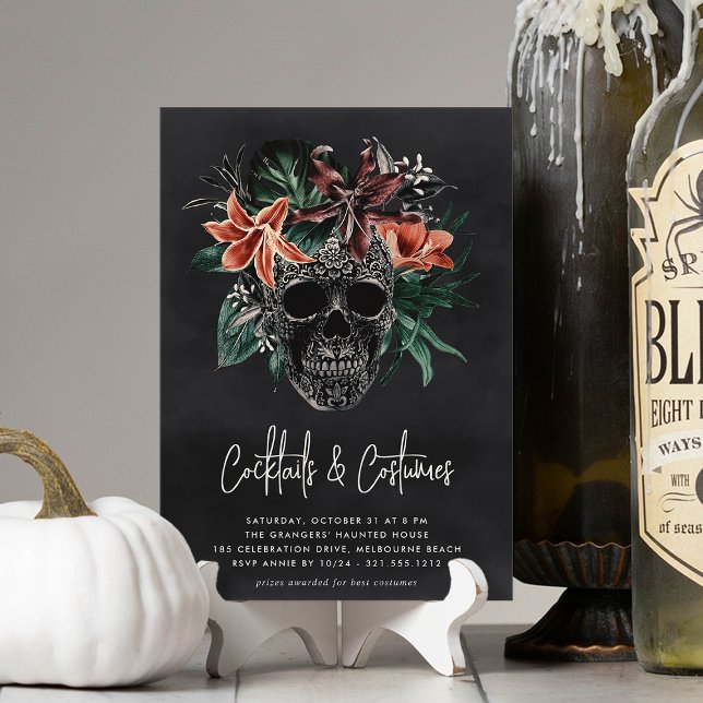 Invitation Halloween Crâne floral Cocktails & Costumes Party (Créateur téléchargé)