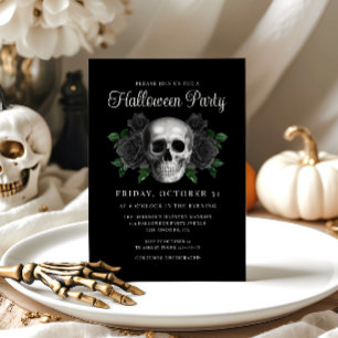 Invitation Halloween Crâne Floral Gothique Noir