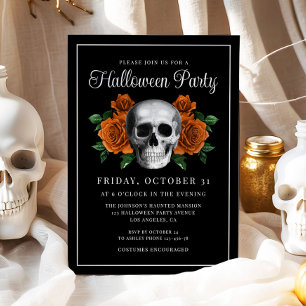 Invitation Halloween Crâne Floral Gothique Noir