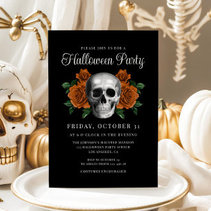 Invitation Halloween Crâne Floral Gothique Noir