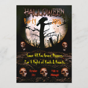 Invitation Halloween Crâne hurlant Moon Party