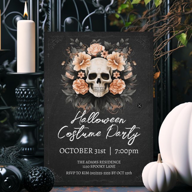 Invitation Halloween crâne vintage (Elegant vintage style Halloween party invitations.)