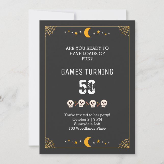 Invitation Halloween crânes éffrayants noir 50e anniversaire (Devant)