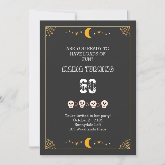 Invitation Halloween crânes éffrayants noir 60e anniversaire  (Devant)