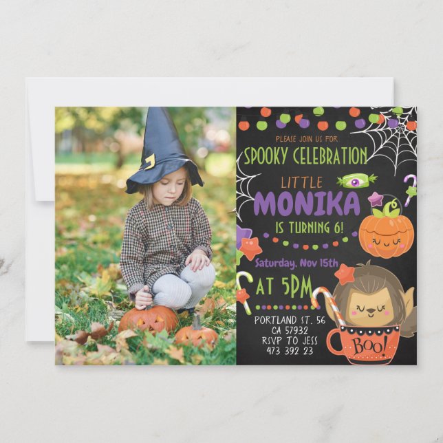 Invitation Halloween Cute Chalkboard photo Anniversaire (Devant)