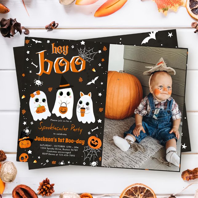 Invitation Halloween Cute Ghost 1er Anniversaire Spooktaculai (Créateur téléchargé)
