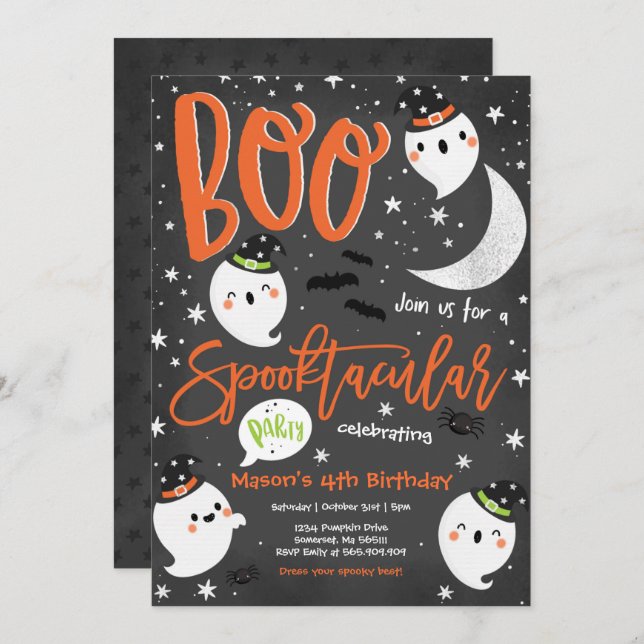 Invitation Halloween Cute Ghost Anniversaire de fête Spooktac (Devant / Derrière)