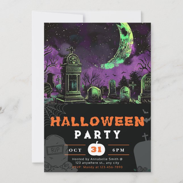 Invitation Halloween de la nuit éffrayante Sky Crescent Moon (Devant)