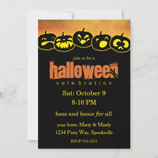 Invitation Halloween de ligne Jack-o-lanterne (Devant)