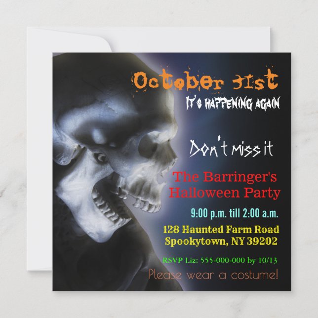 Invitation Halloween Déplaisant Cool crâne effraya (Devant)