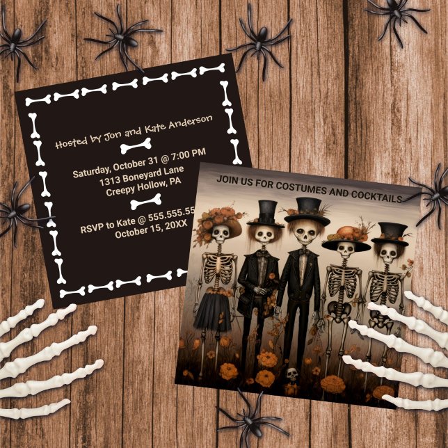 Invitation Halloween déplaisant de la famille de squelettes (Créateur téléchargé)