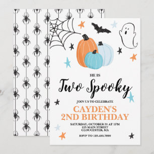 Invitation Halloween DEUX Éffrayants 2E Anniversaire Bleu Cit