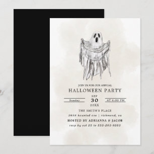 Invitation Halloween Éffrayant classique en bois tache fantôm