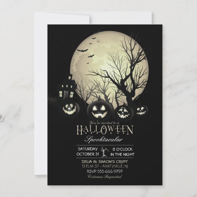 Invitation Halloween Éffrayant Dark Pleine lune Jack-o'-lante (Devant)