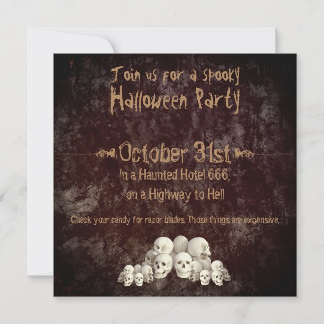 Invitation Halloween éffrayant Grunge Déplaisants Crânes Arri (Devant)