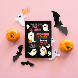 Invitation Halloween Éffrayant mignon Fille Fantôme Anniversa