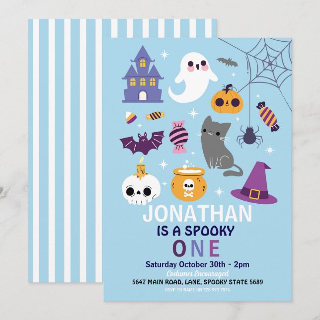 Invitation Halloween Éffrayant ONE 1er anniversaire de fête g (Devant / Derrière)