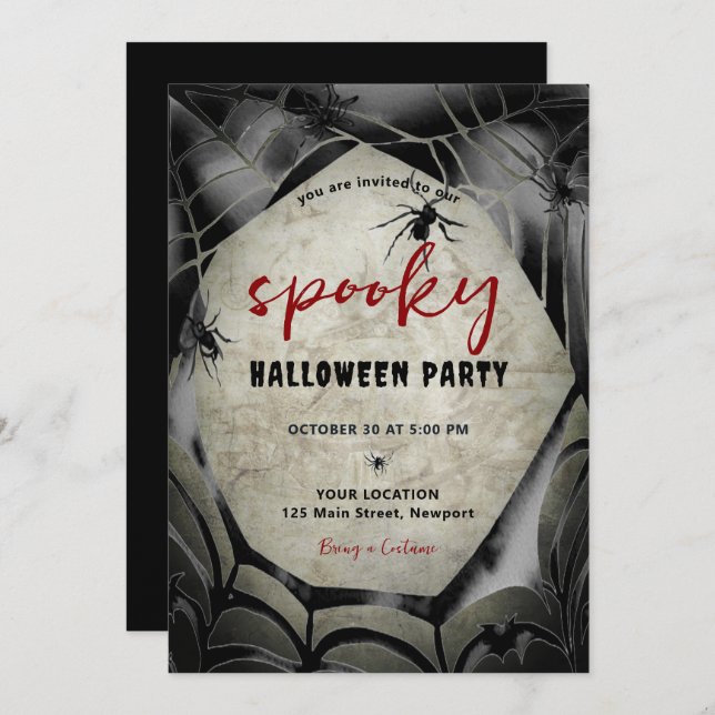 Invitation Halloween Éffrayant Party Spiderweb Spiderweb Blac (Devant / Derrière)