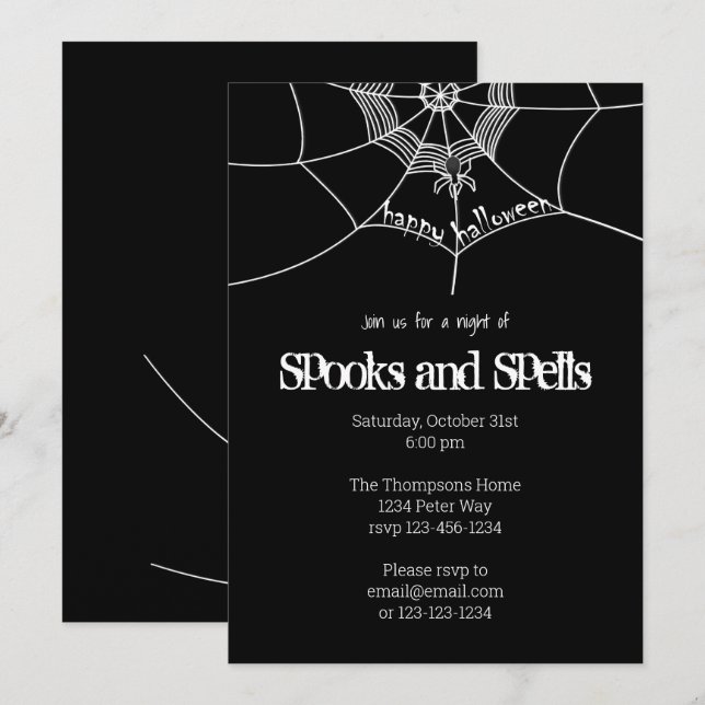 Invitation Halloween Éffrayant Scandale Spider Web mignonne P (Devant / Derrière)