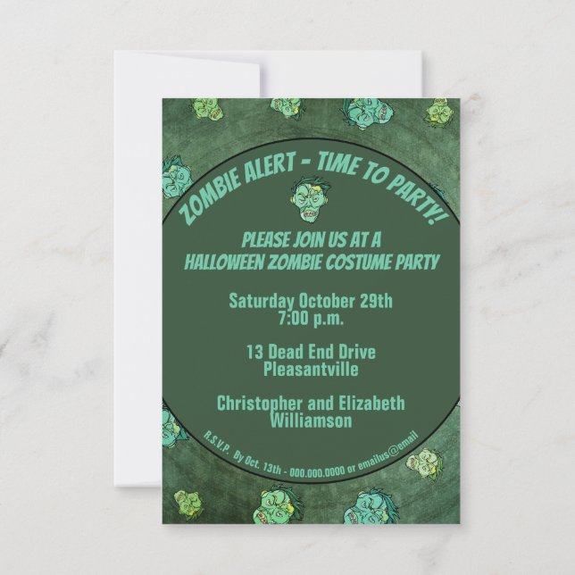 Invitation Halloween Éffrayant Scary Zombie Costume Party Amu (Dos)