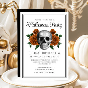 Invitation Halloween Élégant Floral Gothique Crâne