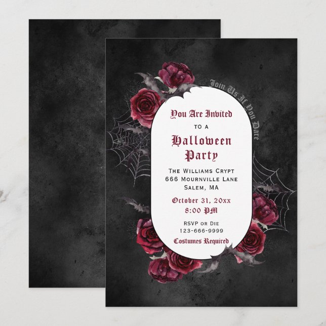 Invitation Halloween élégante chauve-souris Rose (Devant / Derrière)