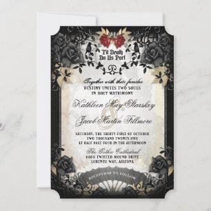 Invitation Halloween Elegante Rose noir "Ensemble avec" 