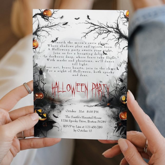 Invitation Halloween en forêt éffrayante et poème Citrouille (Créateur téléchargé)