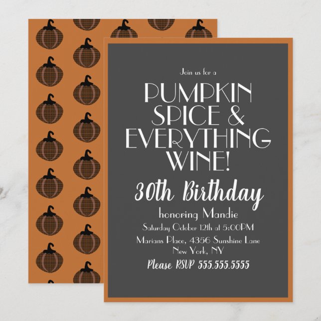 Invitation Halloween épices Citrouilles et vin 30 fête d'anni (Devant / Derrière)