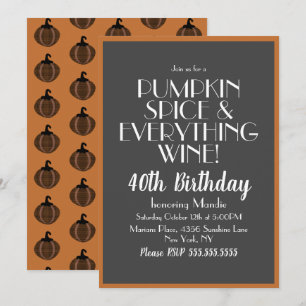 Invitation Halloween épices Citrouilles et vin 40 fête d'anni