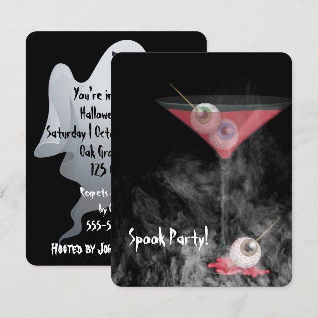 Invitation Halloween Eyeball Martini dans la fumée (Devant / Derrière)