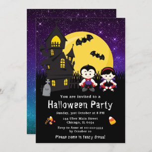 Invitation Halloween Fancy Robe Party Vampires violet