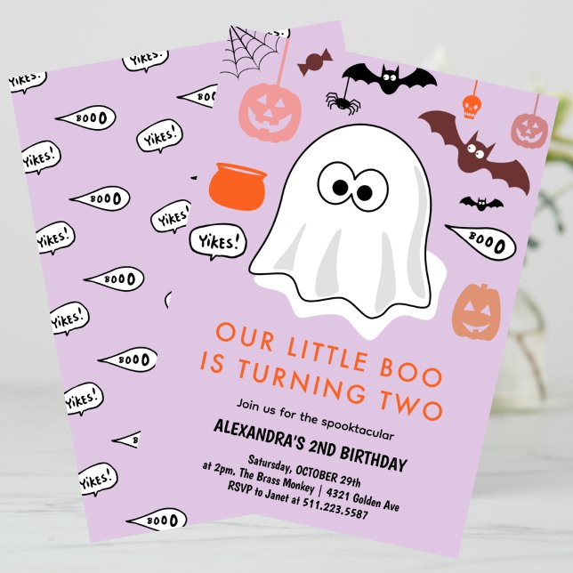 Invitation Halloween fantôme de 2ème anniversaire mignon peti (Halloween-2nd-birthday-ghost-cute-little-boo-invitation-pink-1)
