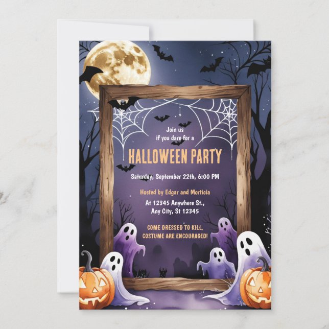 Invitation Halloween fantôme et Citrouille (Devant)
