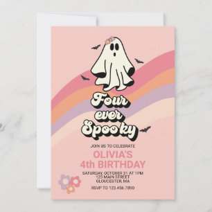Invitation Halloween Fantôme Rétro Quatre Anniversaire Éffray