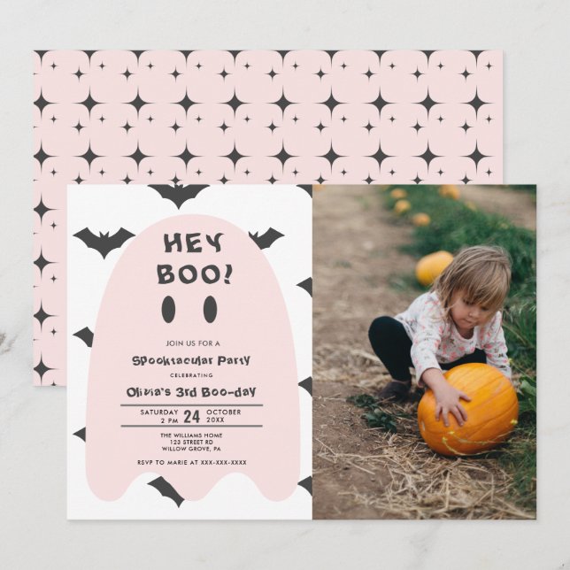 Invitation Halloween Fantôme Rose N'Importe Quelle Année Anni (Devant / Derrière)