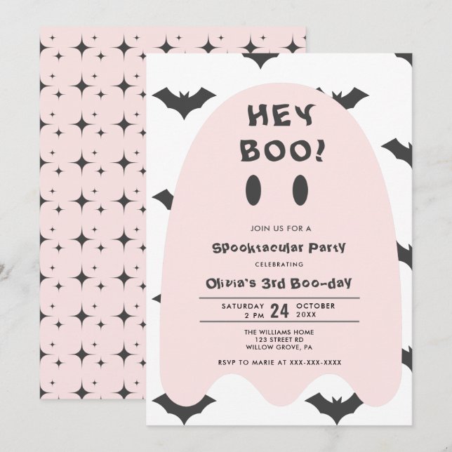 Invitation Halloween Fantôme Rose N'Importe Quelle Année Anni (Devant / Derrière)