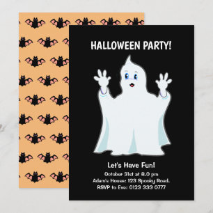 Invitation Halloween Fantôme sur fond Noir