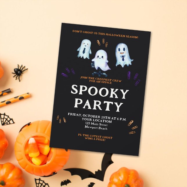 Invitation Halloween Fantômes Bureau Partie Entreprise Entrep (halloween office party invitation business corporate ghosts simple modern classy clean orange black)