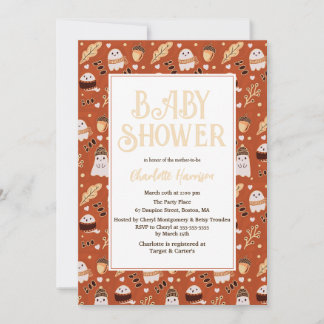 Invitation Halloween Fantômes d'automne et Baby shower de feu
