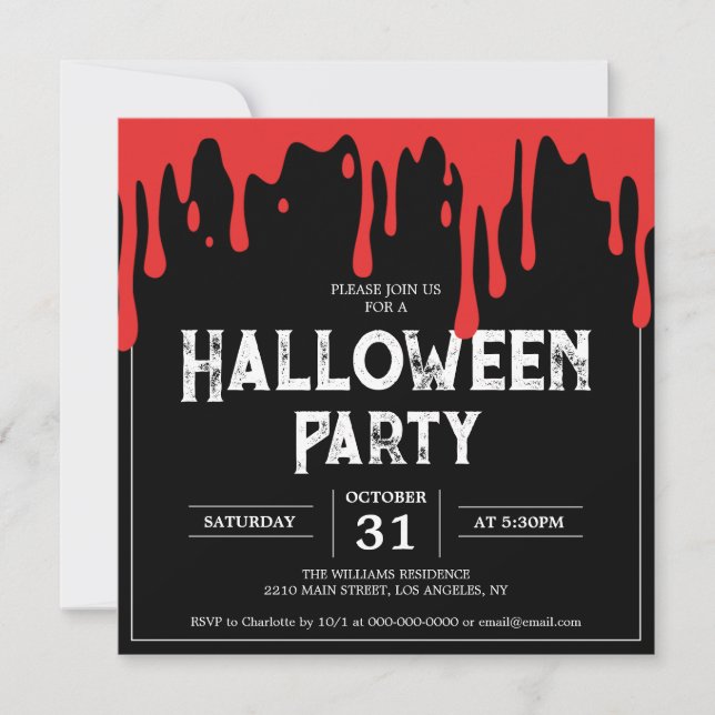 Invitation Halloween Fête des adultes gouttes de sang (Devant)