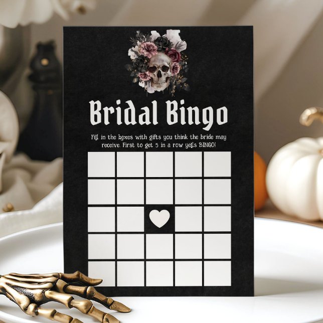 Invitation Halloween Fête des mariées de crâne jeu de bingo d (Halloween Skull Bridal Shower Bridal Bingo Game)