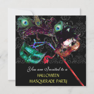 Invitation HALLOWEEN  FÊTE MASQUÉE DAMASSÉE  Noir bleu