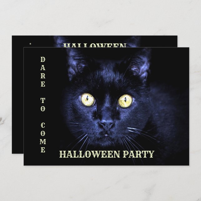 Invitation Halloween fête peur Chat noir Horreur Nuit (Devant / Derrière)