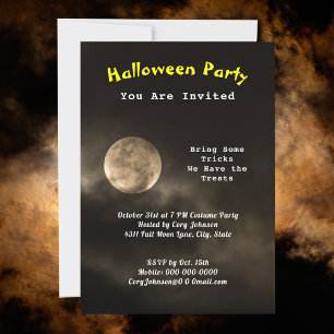 Invitation Halloween fêter lune noir ciel nuageux